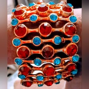 Vintage Turquoise with Red blown Glass in Goldtone Ware bangle 8 -9 in Bracelet